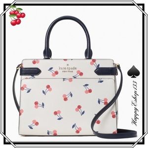 ♠️🍒 kate spade ♠️ 🍒 Staci Dancing Cherrie Medium Satchel Crossbody Bag, Cream